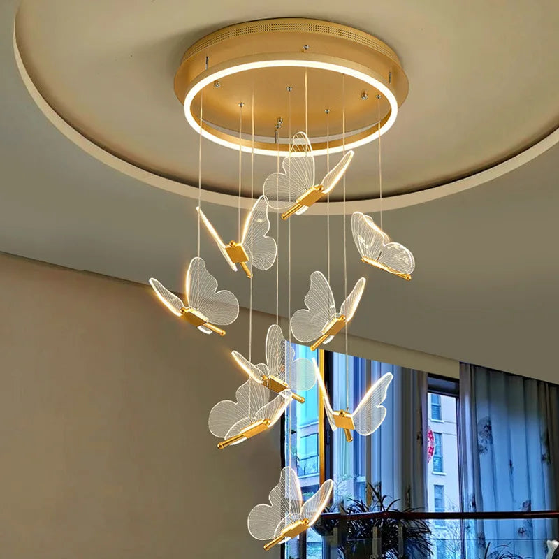 DecorBites™ Gold LED Butterfly Pendant Lights for Home Staircase, Living Room, Bedroom Chandeliers