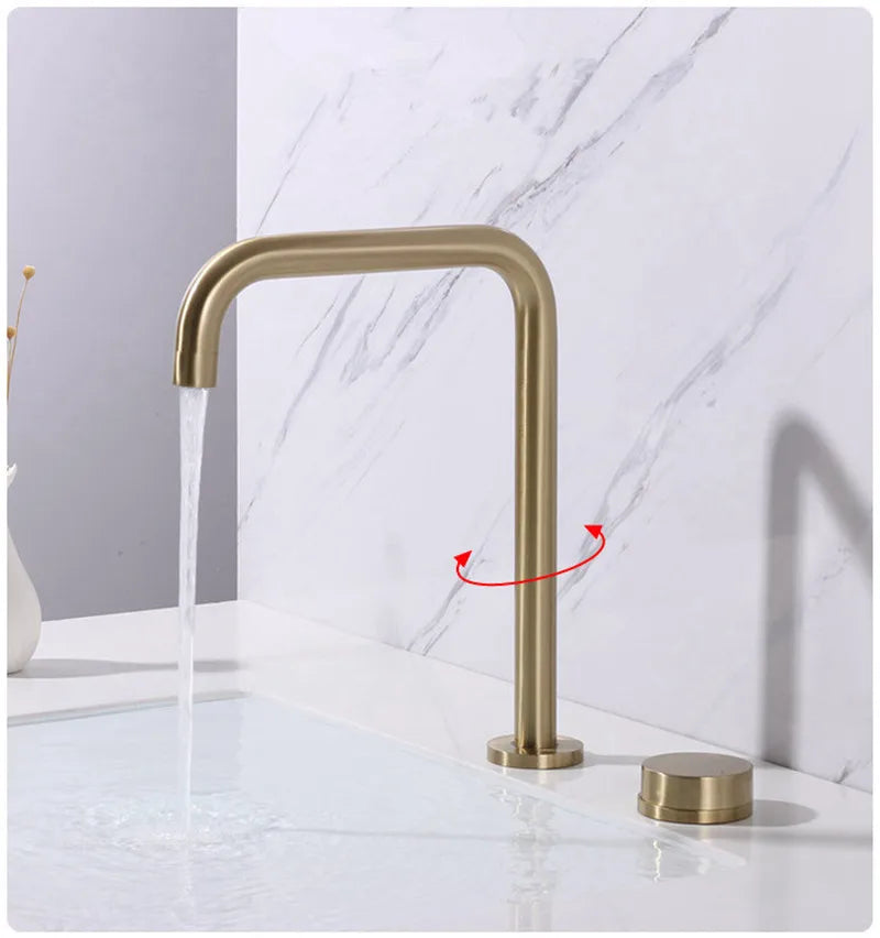 DecorBites™ Brushed Gold Widespread Basin Faucet with 360 Rotation