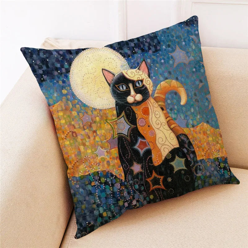DecorBites™ Cat Design Linen Pillowcase 45x45cm for Home Decor and Cushion Covers