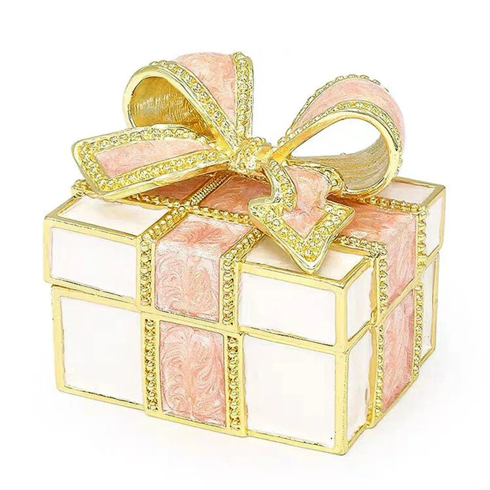 DecorBites™ Enameled Metal Jewelry Trinket Box Figurines Hand Painted Storage Case