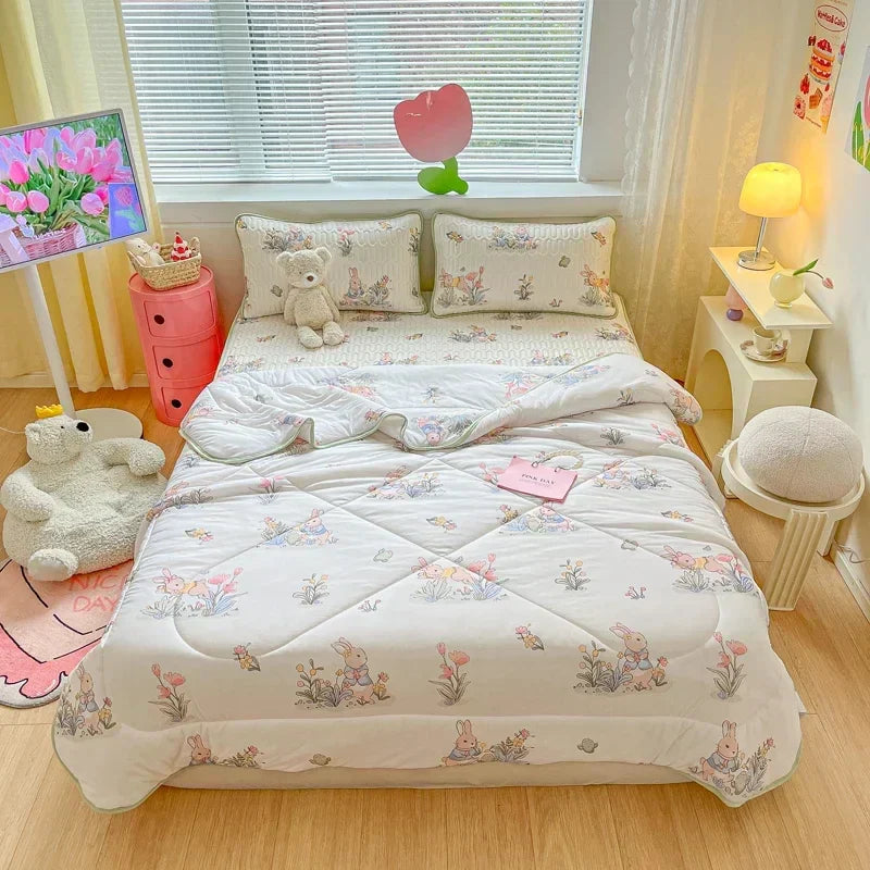 DecorBites™ Cool Summer Blanket Set with Latex Bed Mat - Lightweight Breathable Comforter Bedding