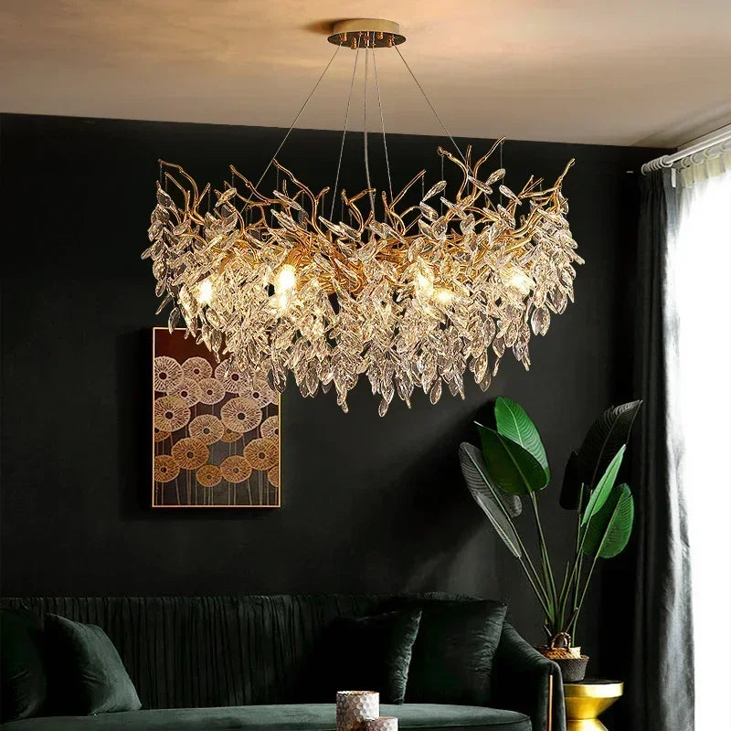 DecorBites™ Crystal Branch Chandelier LED Pendant Lamps Elegant Villa Living Room Gold Decor