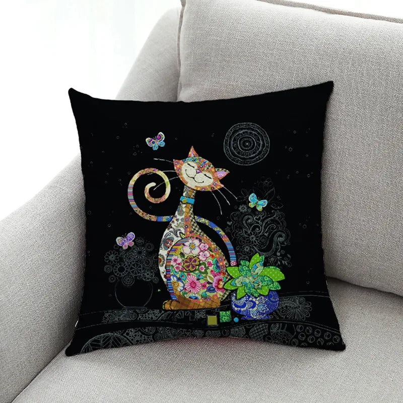DecorBites™ Cat Design Linen Pillowcase 45x45cm for Home Decor and Cushion Covers
