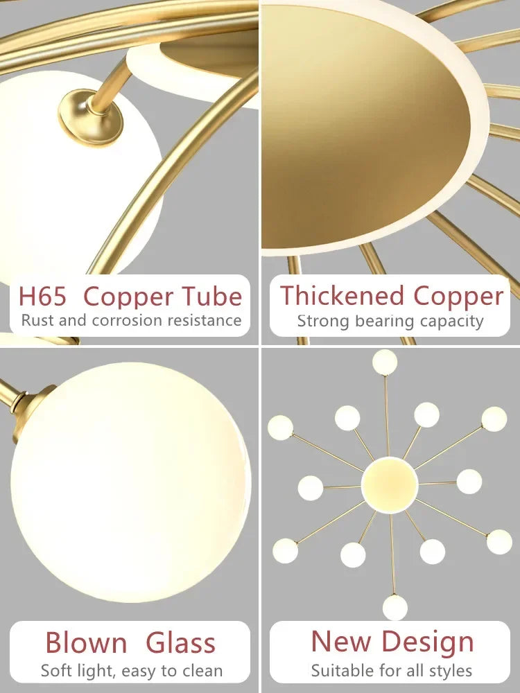 DecorBites™ Ball Glass Ceiling Light in Gold for Living Room, Dining, Bedroom by DecorBites™