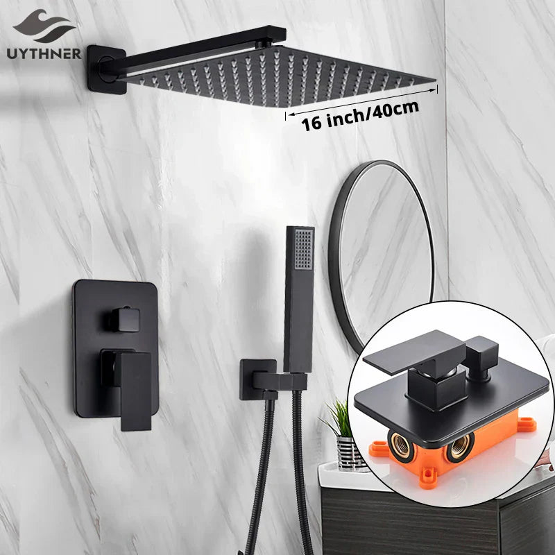 DecorBites™ Black Shower Faucet Set with Rainfall Head and Hand Sprayer