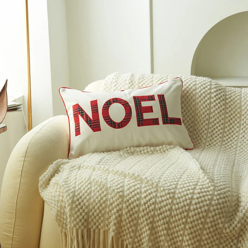 DecorBites™ Christmas Letter Embroidery Plaid Cushion Cover Set