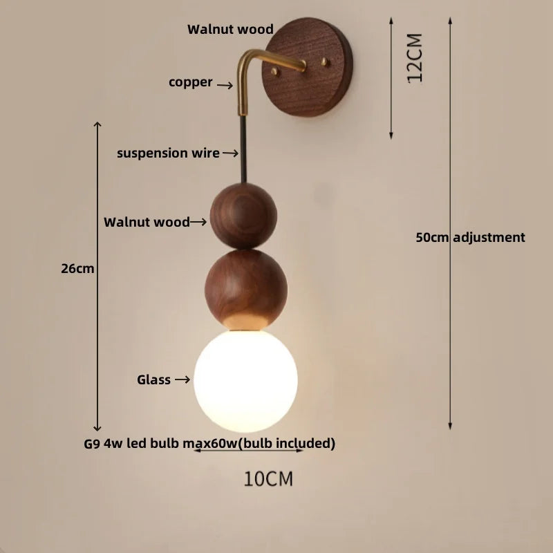 DecorBites™ Glass and Wood Adjustable Wall Light for Living Room and Bedroom