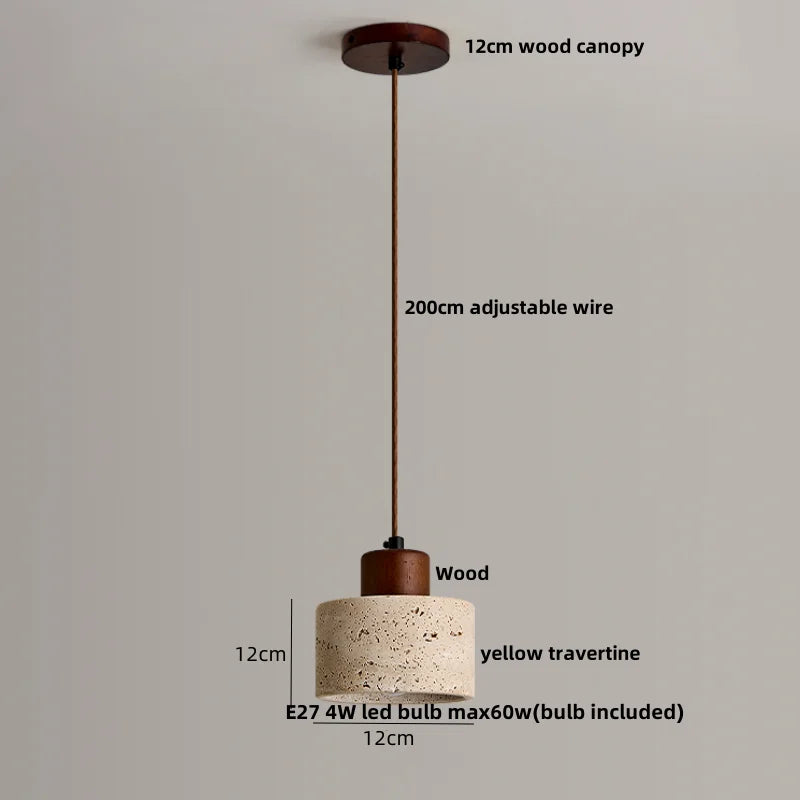 DecorBites™ LED Pendant Light: Modern Nordic Wood Canopy Yellow Travertine Luminaire