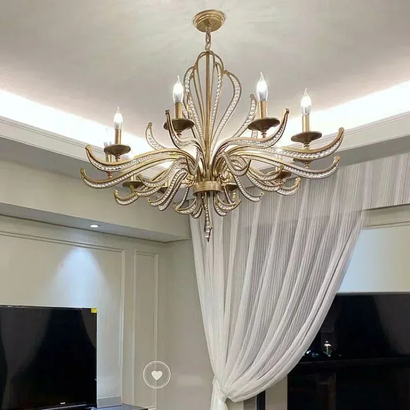 DecorBites™ French Candle Design Crystal Chandelier LED Pendant Lighting for Home Décor