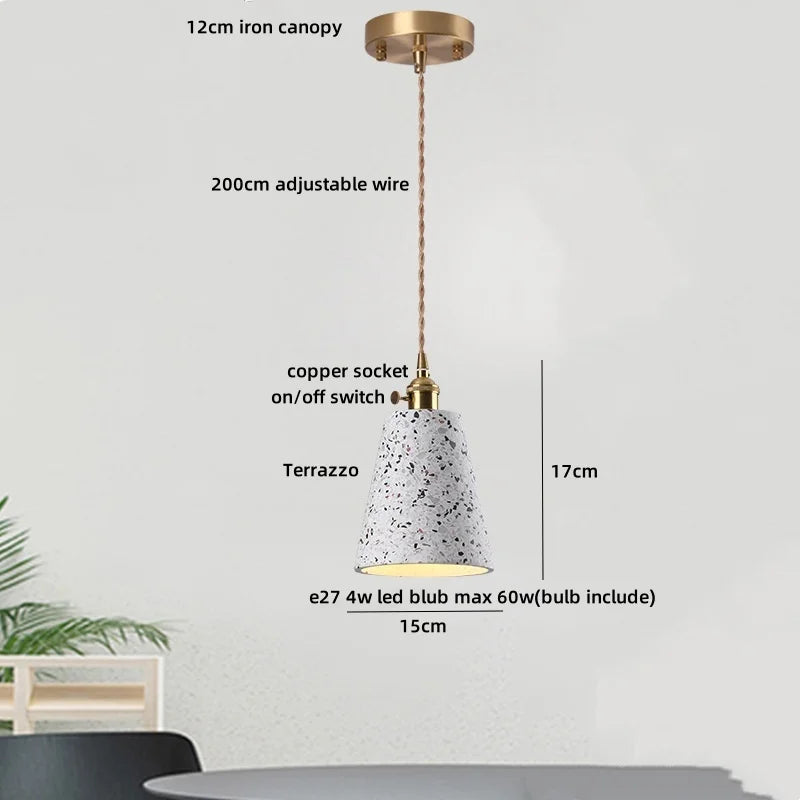 DecorBites™ Black Terrazzo Stone LED Pendant Lamp Modern Nordic Hanging Lights