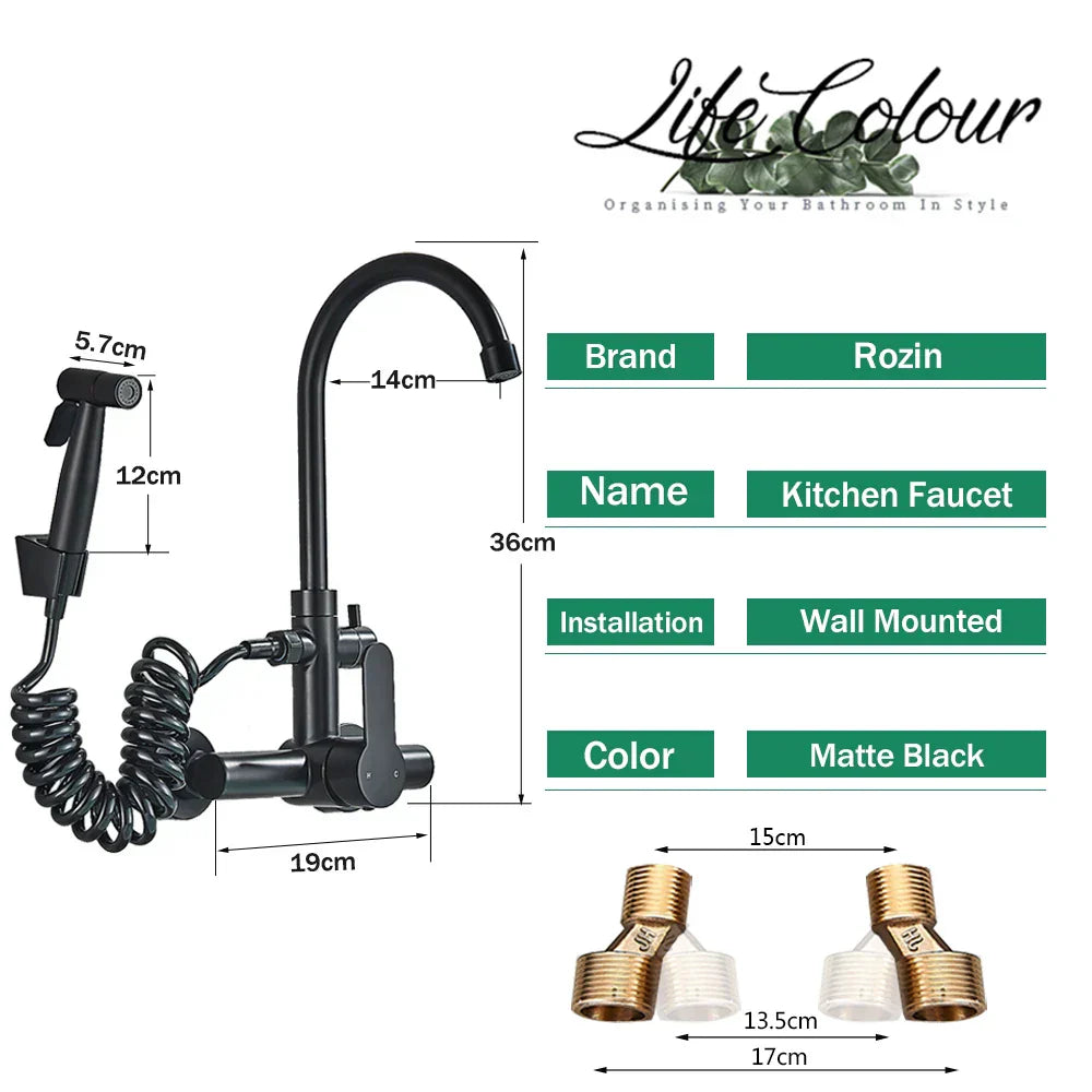 DecorBites™ Black SUS 304 Wall Mounted Gourmet Kitchen Faucet with Extendable Bidet