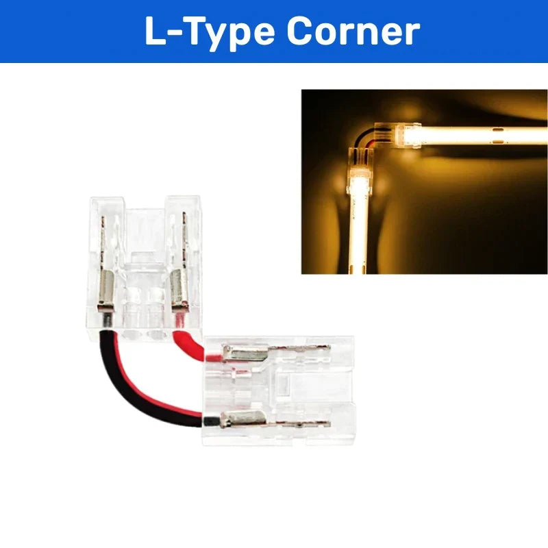 DecorBites™ 2-Pin COB LED Strip Connectors for 2835 5050 SMD Tape Light, 90° Angle Fixed Clip