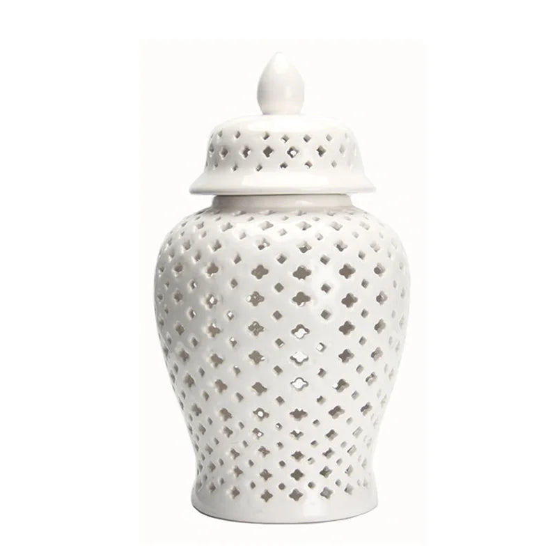 DecorBites™ Golden Ceramic Ginger Jar Home Decor Vase Pot Flower Arrangement Storage Jar