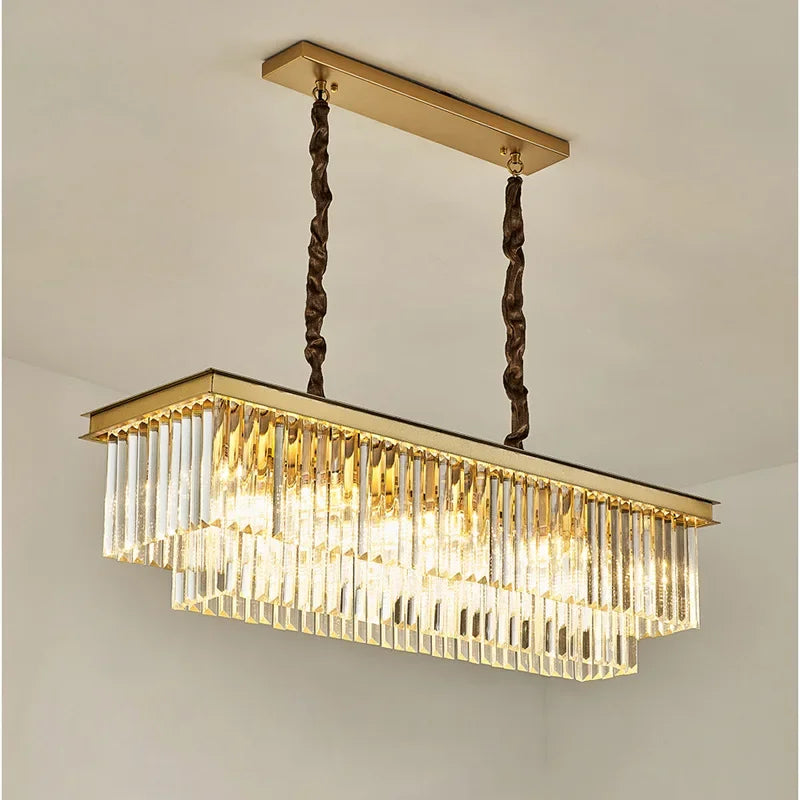 DecorBites™ Gold Black Metal LED Chandelier with K9 Crystal - Retro Square Chain Pendant Lighting