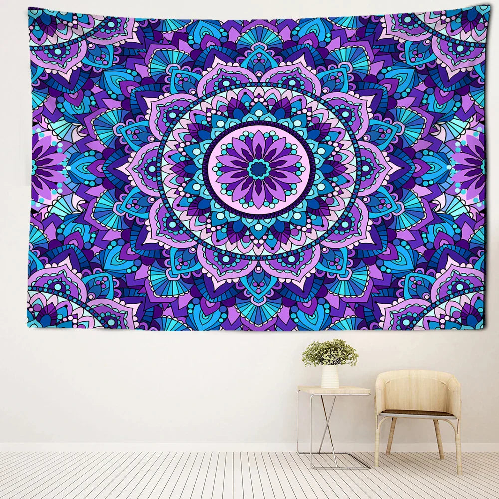 DecorBites™ Blue Purple Mandala Tapestry Wall Hanging - Bohemian Abstract Aesthetics