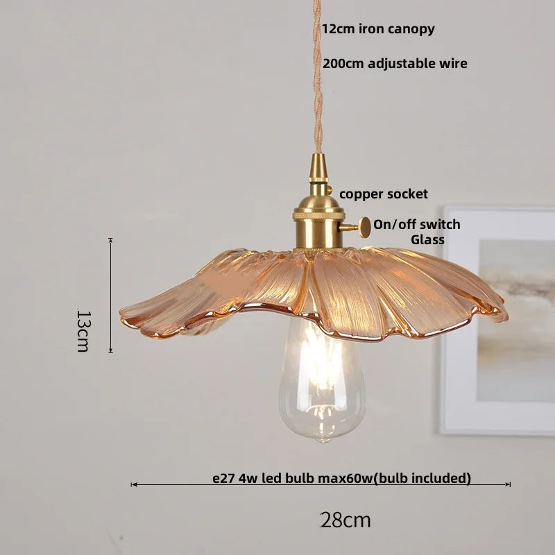 DecorBites™ Amber Flower Glass Pendant Light LED Kitchen Decor Home Reading Room