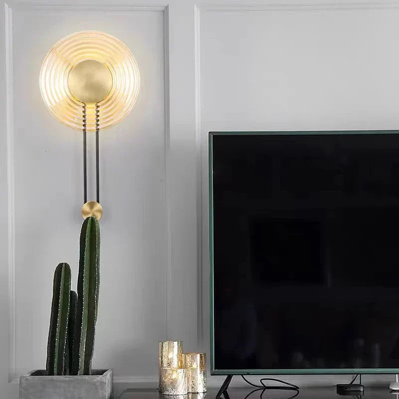 DecorBites™ LED Glass Wall Lamp Stripe Design Round Light Fixture Gold Lumina