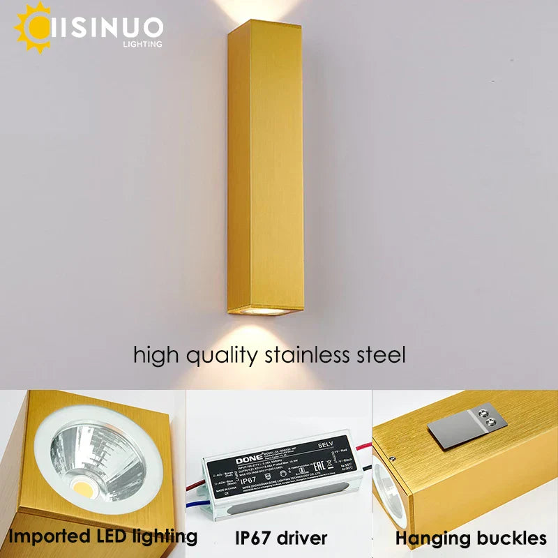 DecorBites™ Gold LED Wall Lamp 96V 220V IP67 Waterproof Outdoor Sconce Light