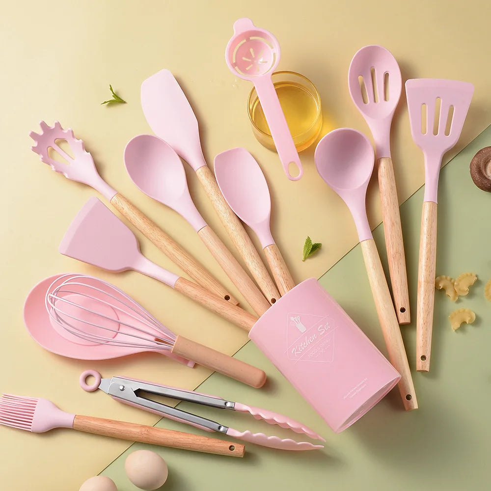 DecorBites™ 14-Piece Silicone Kitchen Utensil Set with Storage Box | Heat-Resistant Cooking Tools