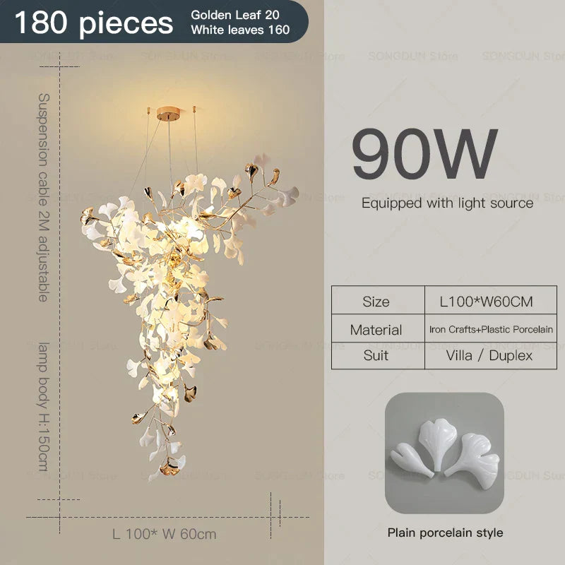 DecorBites™ Gingko Leaf Ceramic Chandelier: Modern Nordic Living Room & Hotel Lobby Lighting