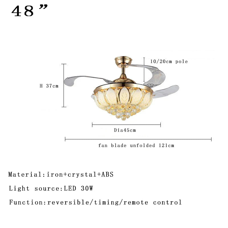 DecorBites™ Crystal Chandelier Ceiling Fan with Dimmable LED Lighting and Remote Control