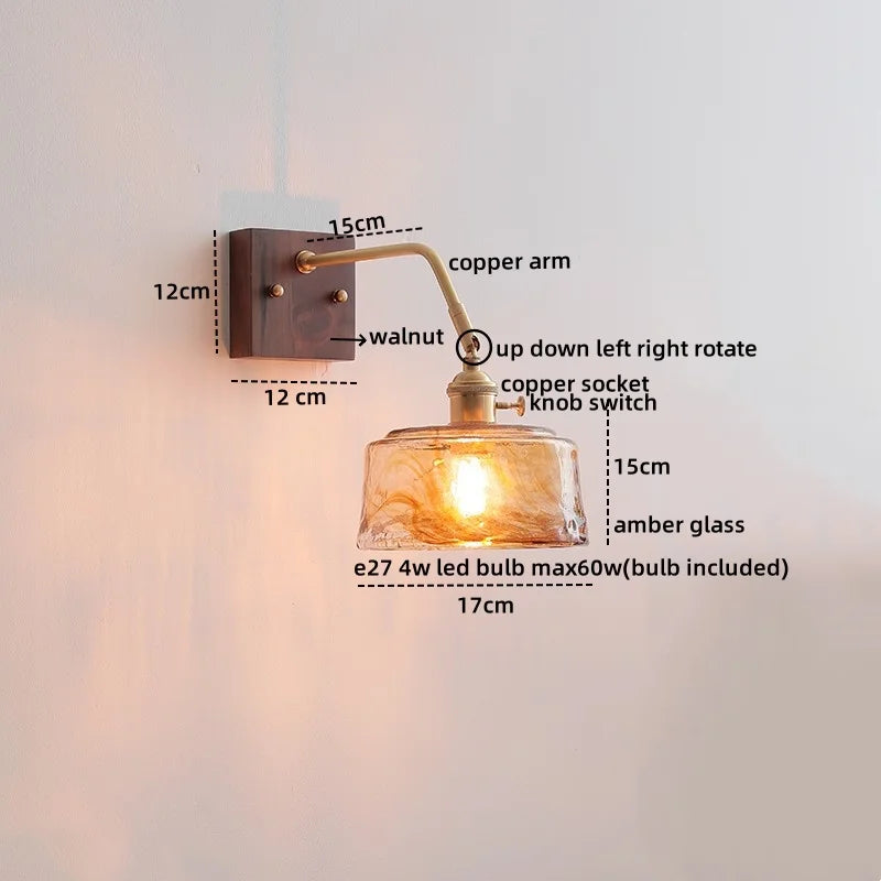 DecorBites™ Amber Glass LED Wall Sconce Pull Chain Switch.