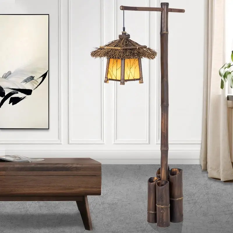 DecorBites™ Bamboo Weave Floor Lamp | Retro Design for Zen Living Room & Study