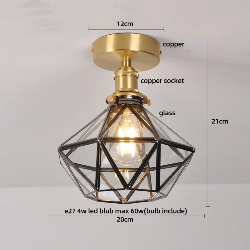 DecorBites™ Glass Grid LED Ceiling Lamp: Luxury Crystal Nordic Copper Ceiling Lights