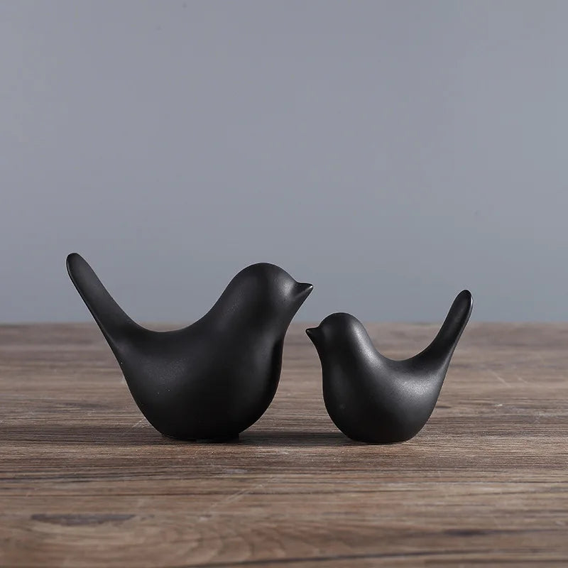 DecorBites™ Bird Figurine Set Nordic Ceramic Black White Table Sculptural Ornament