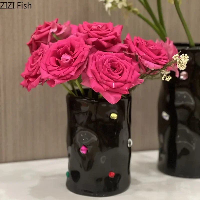 DecorBites™ Gemstone Ceramic Vase: Desk Decor, Floral Arrangement, Room Aesthetic