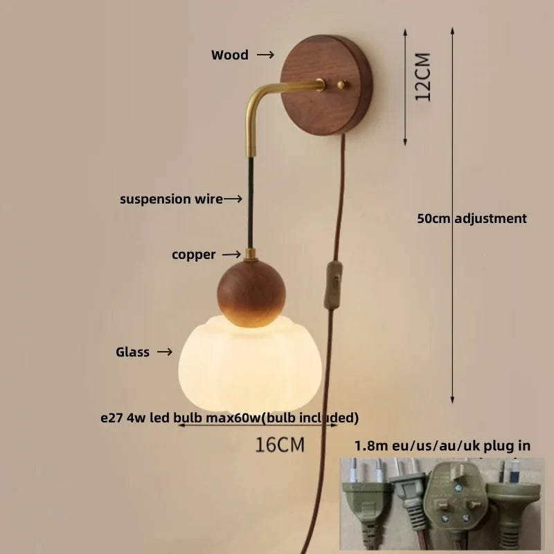 DecorBites™ Copper Adjustable LED Wall Light - Modern Nordic Design, Pull Chain Switch, White Glass