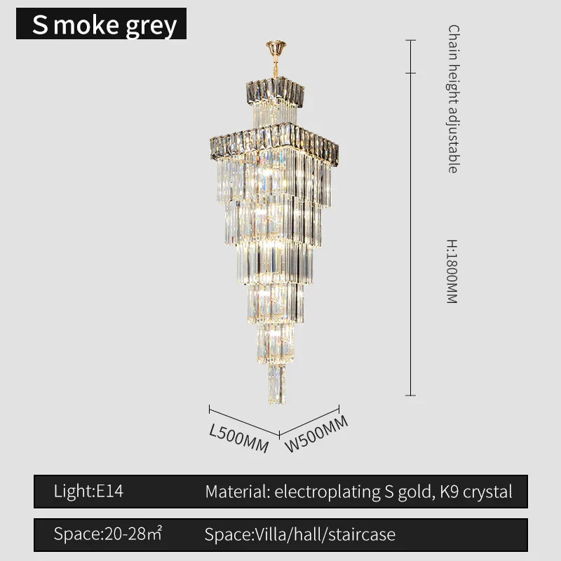 DecorBites™ Crystal Chandelier: Duplex Villa Spiral Staircase Pendant Light