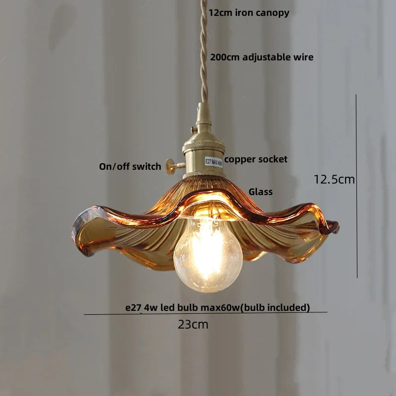 DecorBites™ Green Flower Glass Pendant Light for Kitchen Bar Restaurant, Modern Wire Adjustable Hanging Lamp