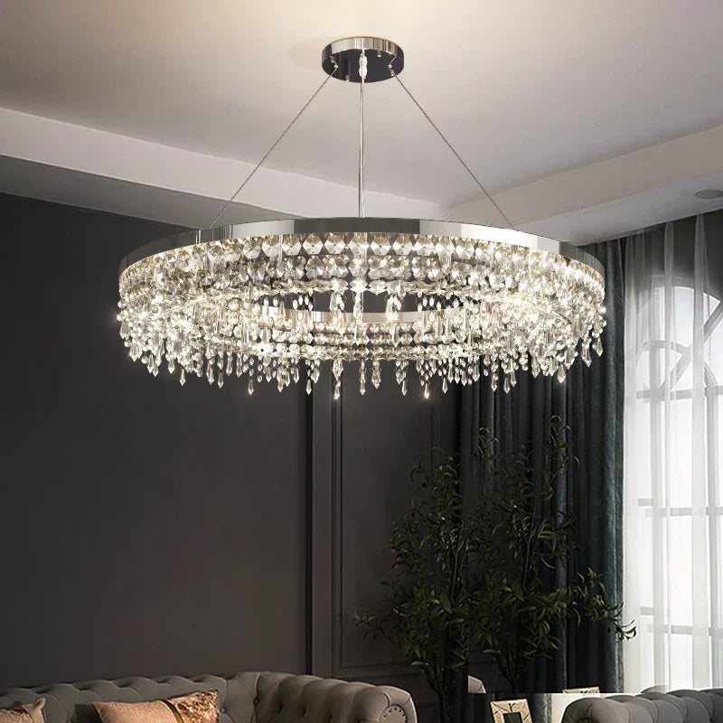DecorBites™ Crystal Circle LED Chandelier for Modern Luxury Living Room Decor