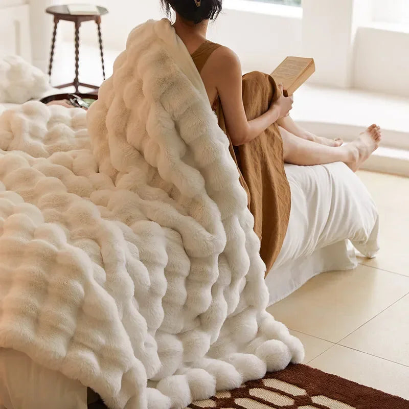 DecorBites™ Luxe Faux Fur Winter Blanket: Premium Warmth & Comfort for Bed or Sofa