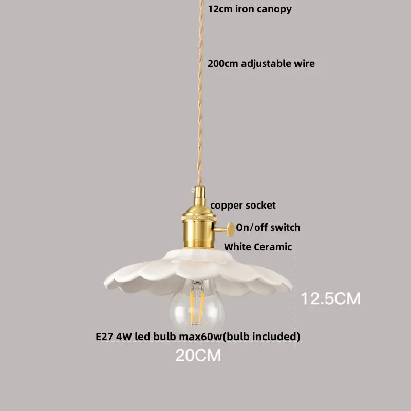 DecorBites™ Ceramic LED Pendant Light Fixture Minimalist Wood Decor Hanging Lamp