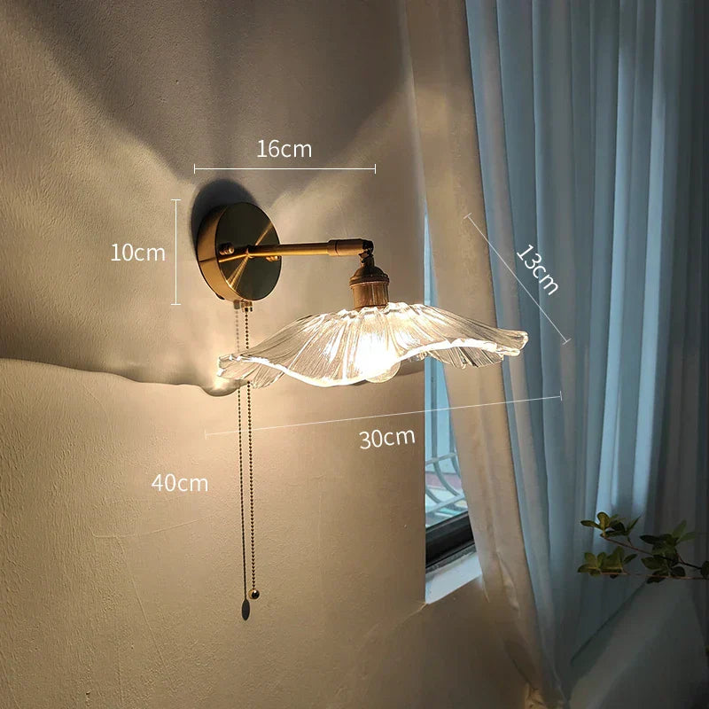 DecorBites™ Glass Shade LED Wall Light with Pull Chain Switch - Plug-In Bedroom Lamp