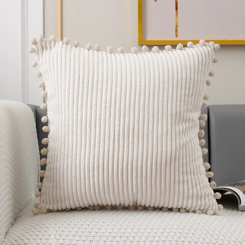 DecorBites™ Corduroy Pompom Cushion Cover 45x45 for Sofa Living Room