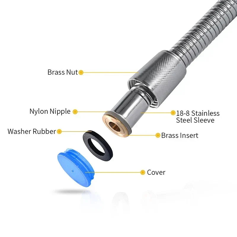 DecorBites™ 3m Silver Stainless Steel Shower Hose for Common Faucet - Bathroom Accessory