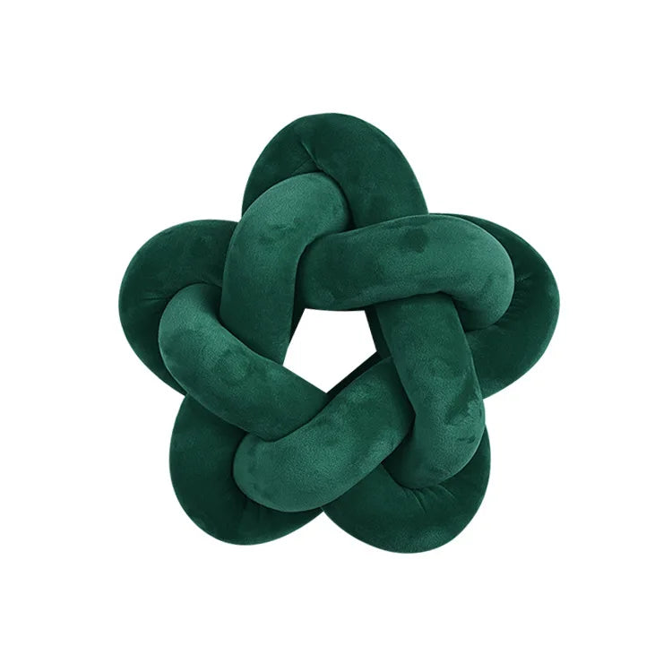 DecorBites™ Green Star Knotted Lumbar Cushion - Handmade Stuffed Throw Pillow