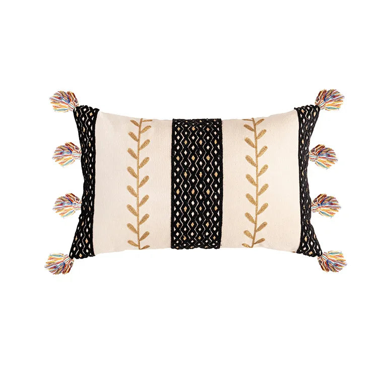 DecorBites™ Bohemian Cotton Embroidery Cushion Cover with Tassel for Home Decoration
