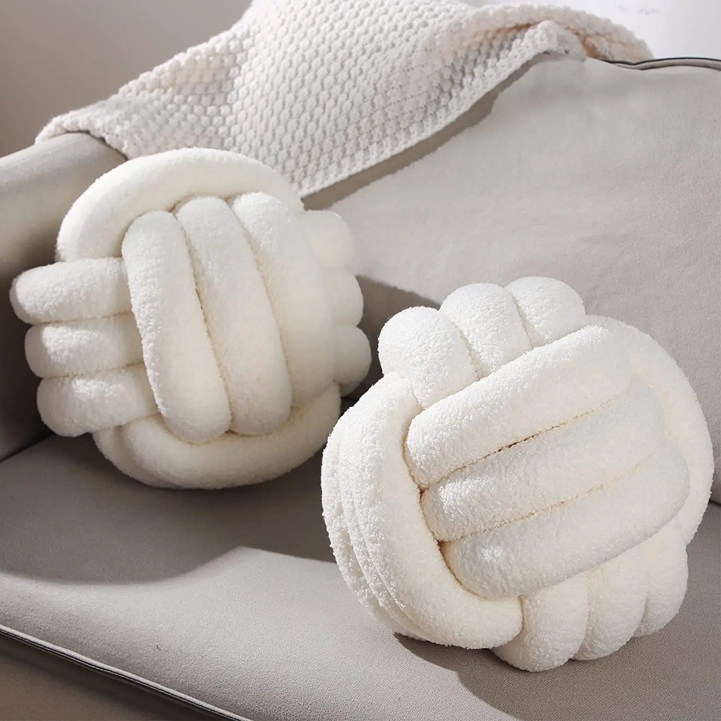 DecorBites™ Boucle Knotted Circle Soft Pillows - Home Decorative Round Ball Throw Plush Pillows
