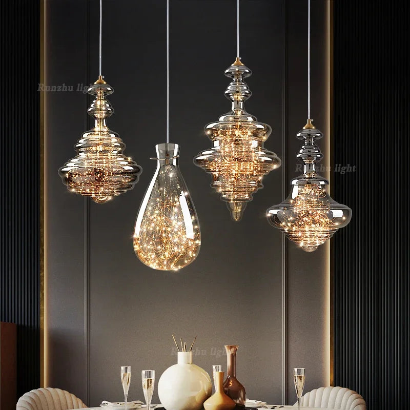 DecorBites™ Antique Brass Glass Chandelier for Dining Room and Bar
