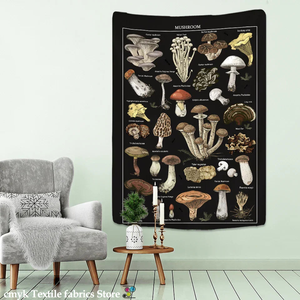 DecorBites™ Black Mushroom Mystical Tapestry Wall Hanging for Boho Home Decor