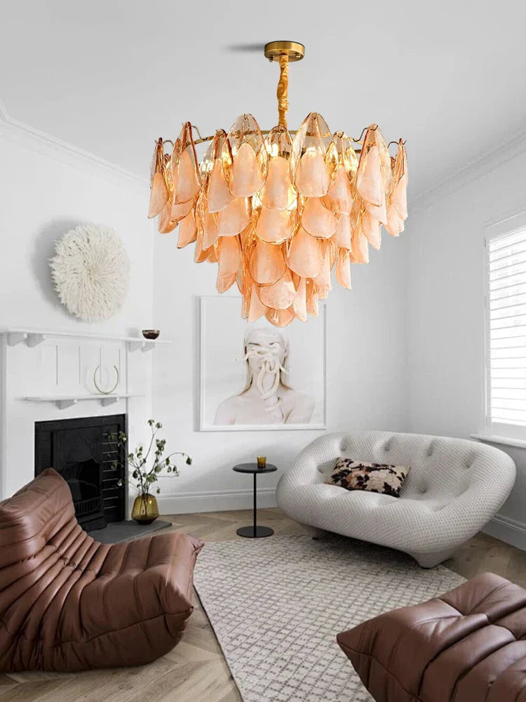 DecorBites™ Amber Glass Chandelier: Dimmable Luxury Light Fixture for Living Room Hall