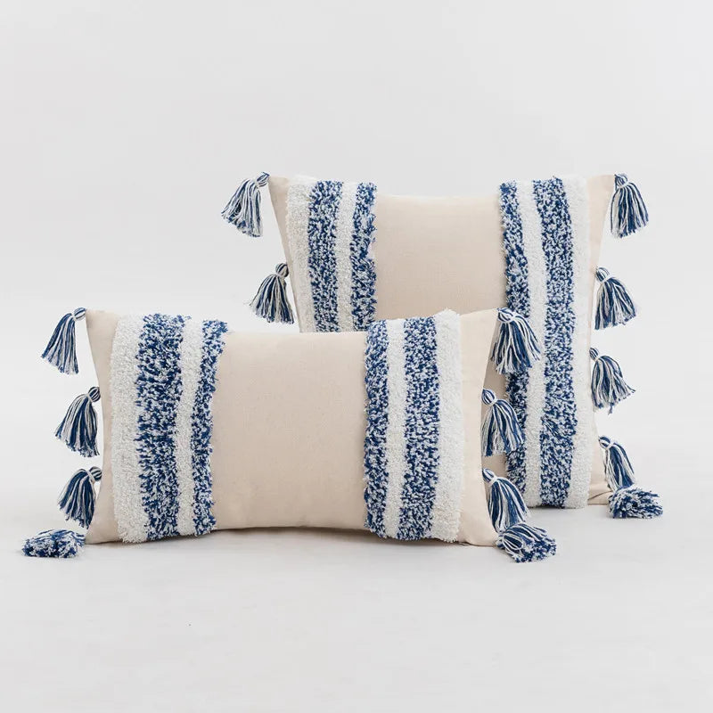 DecorBites™ Blue Grey Stripe Tufted Cushion Cover 45x45cm/30x50cm for Home Decoration