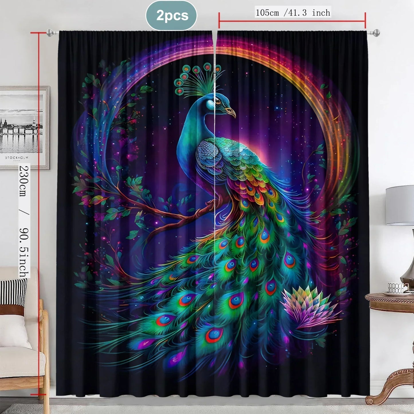 DecorBites™ Good Luck Peacock Home Decoration Curtains for Happy New Year