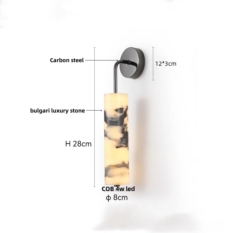 DecorBites™ Carbon Steel LED Wall Lamp with Pull Chain Switch & Marble Stone Fixtures
