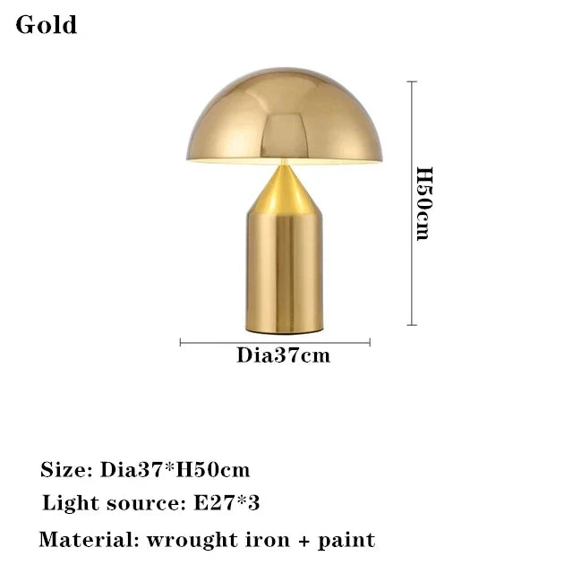 DecorBites™ Atollo Bedroom Table Lamp - Luxury Metal Mushroom Desk Light