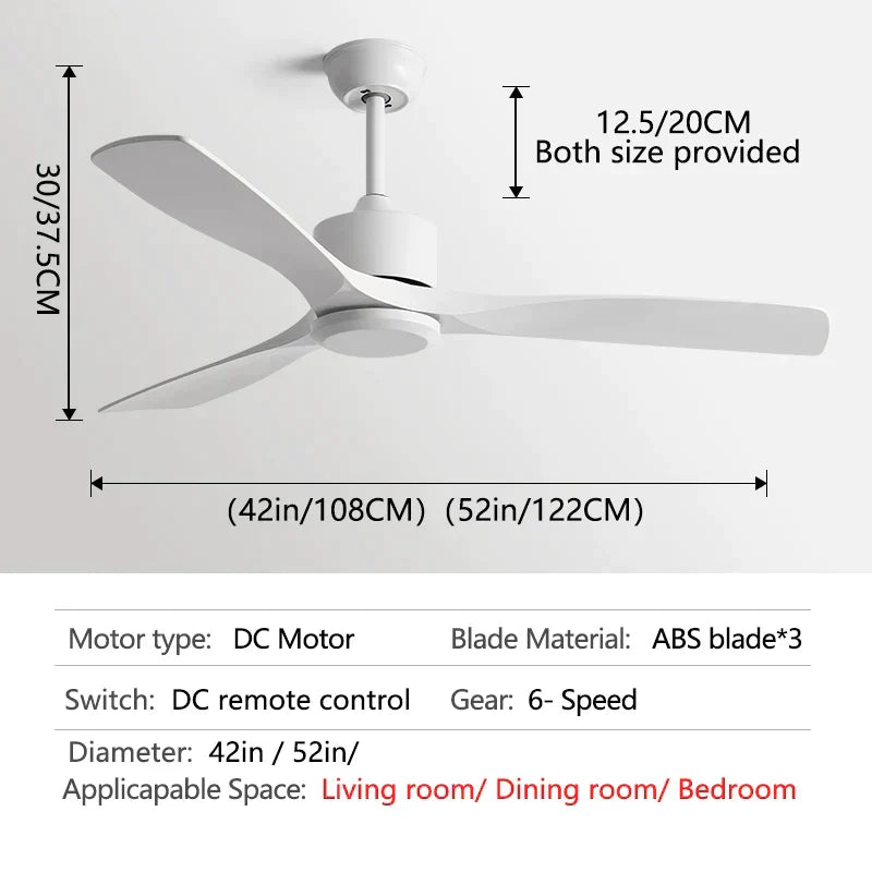 DecorBites™ Black Industrial Ceiling Fan 52Inch DC Powerful Airflow Living Room Office Commercial
